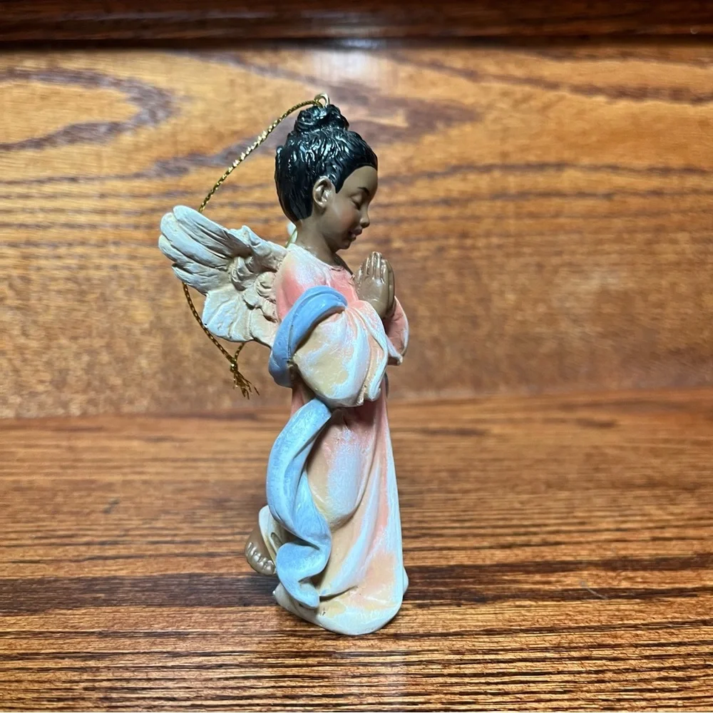 African American Girl Praying Hands Pink Holiday Christmas Tree Ornament